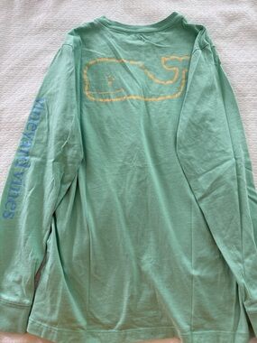 Vineyard Vines Seafoam Pocket Whale Long Sleeve Tee girl size medium 12 to 14